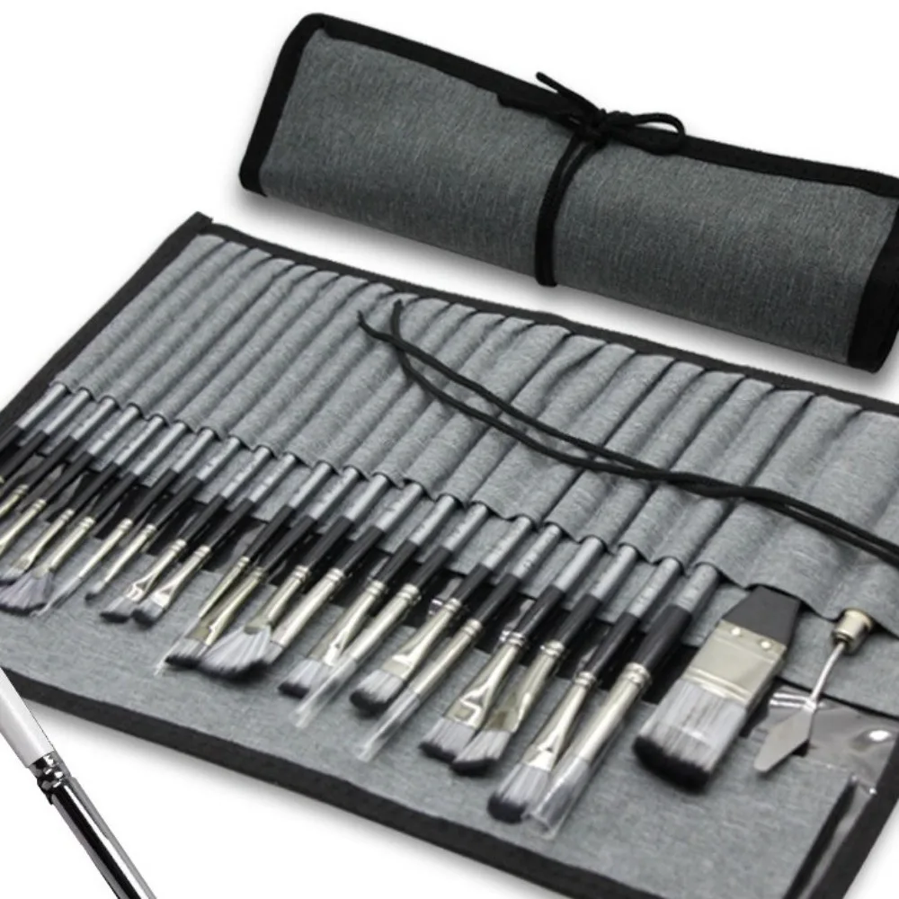 24 teile/satz Holzgriff Nylon Pinsel Set Nylon Haar DIY Kunst Künstler Pinsel mit Schaber Aluminium Rohr Pinsel Set