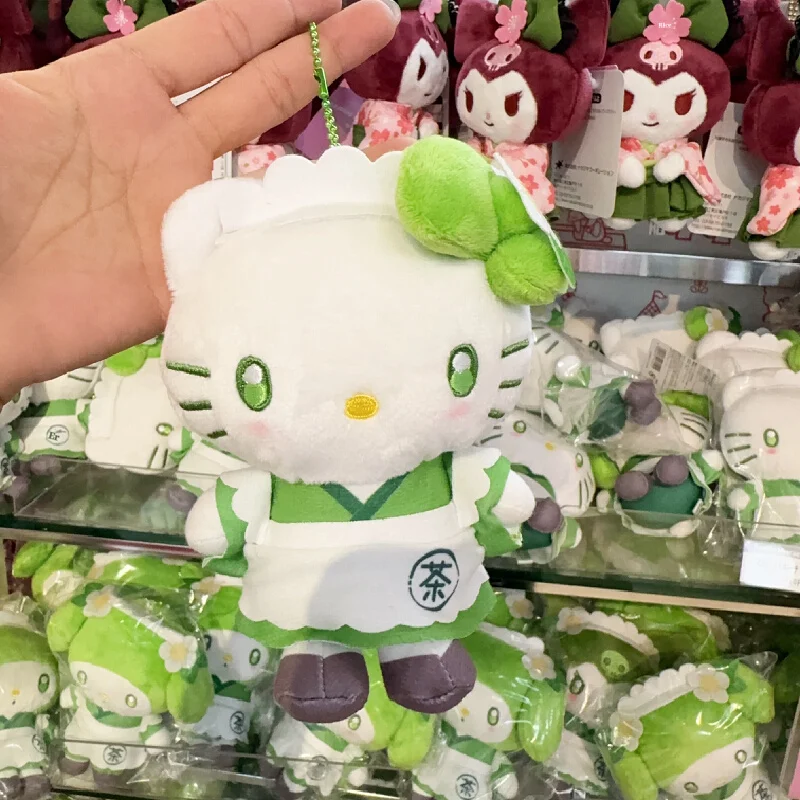 New HelloKitty Plush Toy Matcha Green Keychain Cute Cartoon Kt Cat Glasses Bag Pendant Kawaii Girls Exquisite Accessories Gift