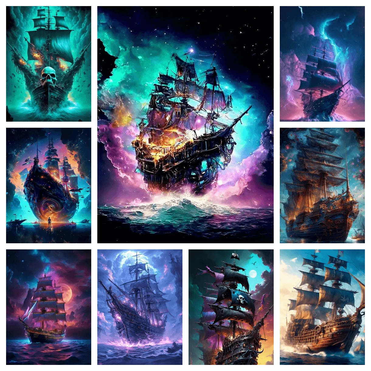 

AB Diamond Painting Pirate Ship Colorful Full Diamond Mosaic Ocean Scenery Home Decoration Cross Stitch Kit Art Embroidery Gift