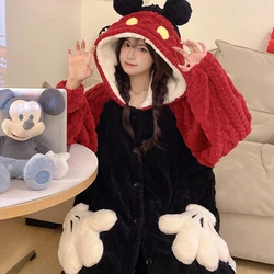 Mickey Cute Cartoon Dress Up Pajamas Coral Fleece Warm And Cute Hooded Nightgown Flannel Casual Home Suit Set Birthday Gift