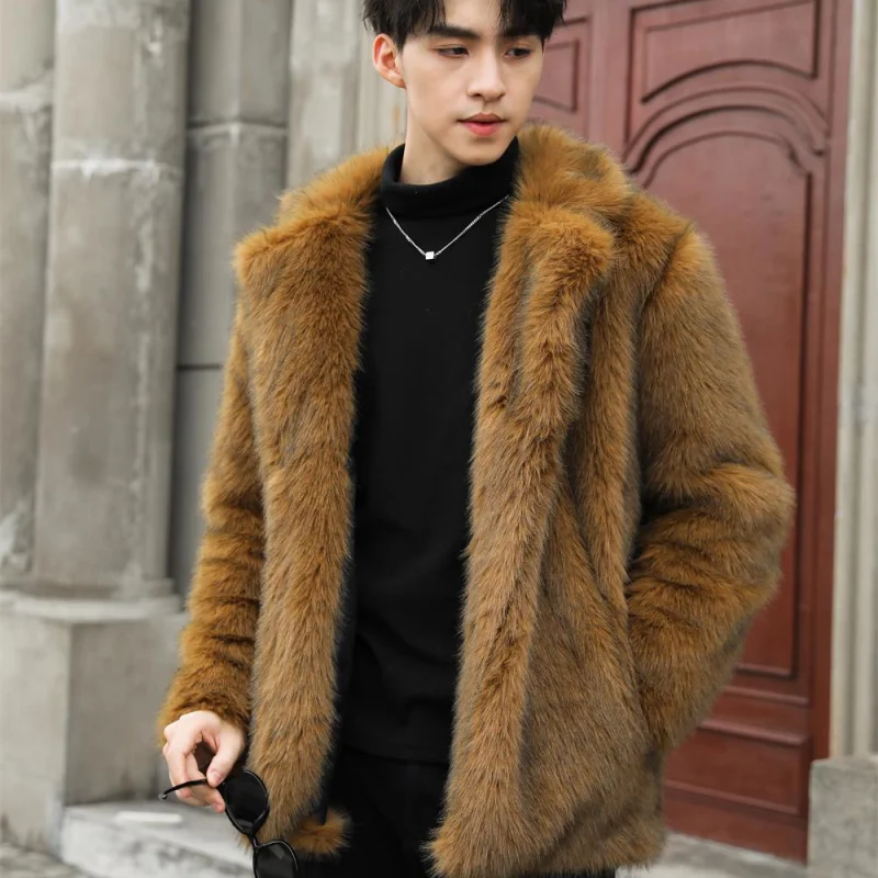 Men's eco-friendly fur autumn and winter short style plus size plush coat, thick and warm artificial fur fur coat, cotton coat