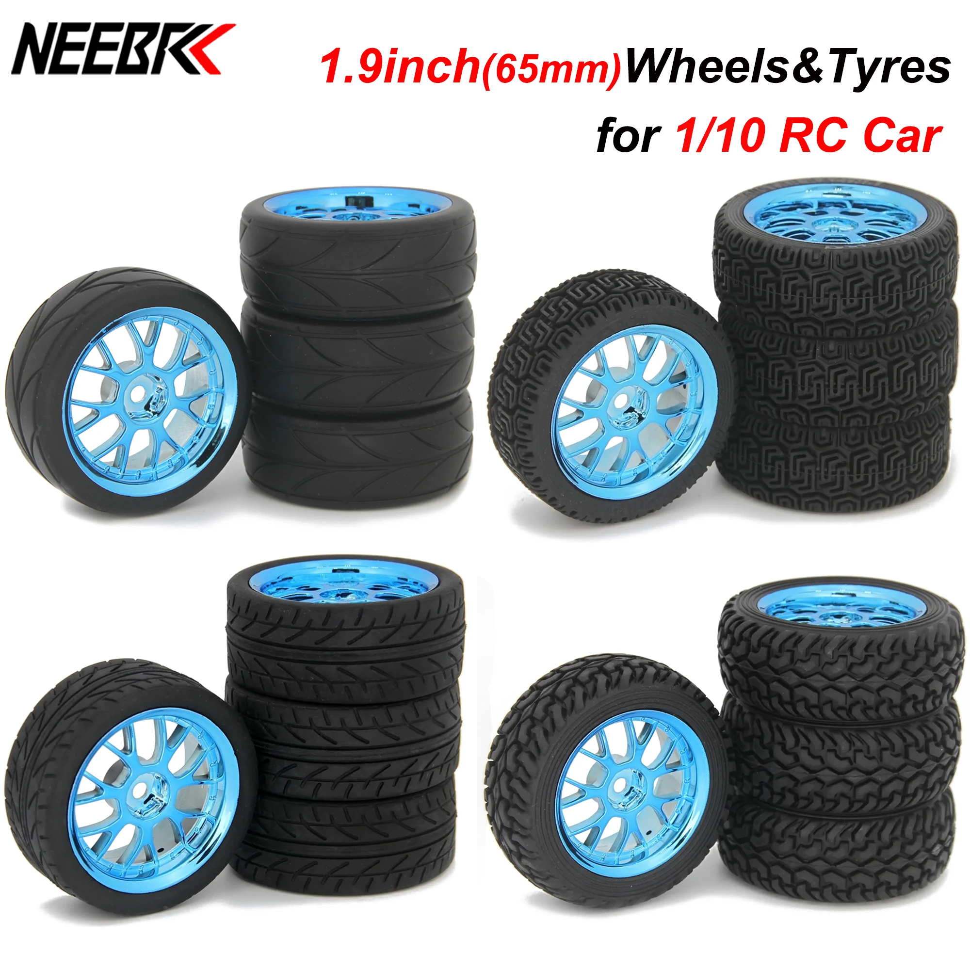 1.9 Inch Tires 65mm 12mm Hex Wheel Tyres Tires for 1/10 1/14 on Road RC Racing Car Competitable Tamiya Exceed 144001 94123 94122