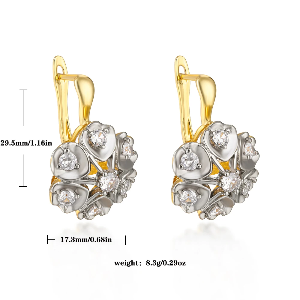 Flower -shaped design two -color vermiculite earrings Copper copper plated 14K gold fashion jewelry elegant party jewelry