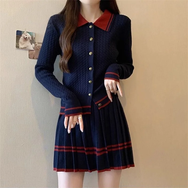 High Quality Golf Suits Women Golf Wear 2024 Autumn New Two Piece Set Fashion Knit Polo Shirt Golf Skirt Women Golf Clothes여성골프복