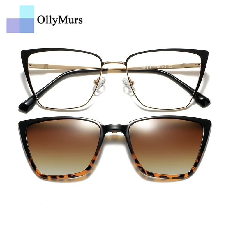 OLLYMURS موضة سبيكة عين القط شفط مغناطيسي ثنائي الغرض إطار نظارات نسائية وصفة طبية بصرية إطار نظارات 2216