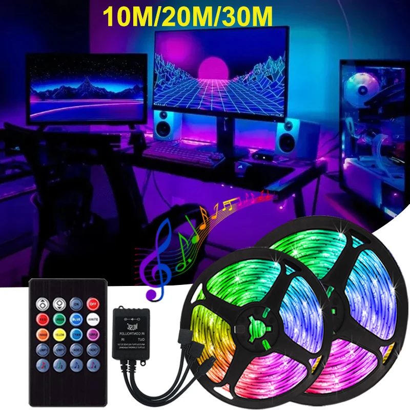 Led Strip Lights For Bedroom Dimmable Rgb Led Tape Lights Music Sync Smart Remote Control RGB Led Lights Christmas Decoration