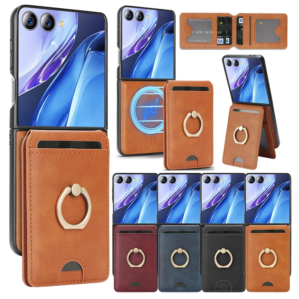 2 in 1 Wallet Leather Case for Samsung Galaxy Z Flip 7 6 5 4 3 Fe Flip7 Flip6 Flip5 Wireless Charging Card Bag Ring Phone Cover