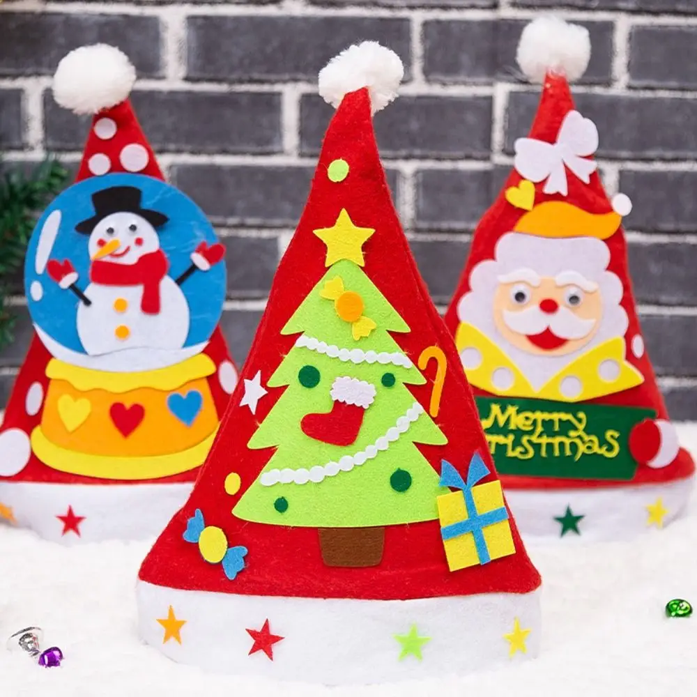 Non-woven Fabric Handmade Santa Hat Kriss Kringle Elk DIY Christmas Hat Toy Snowman Christmas Tree Kids Xmas Arts Hats Christmas