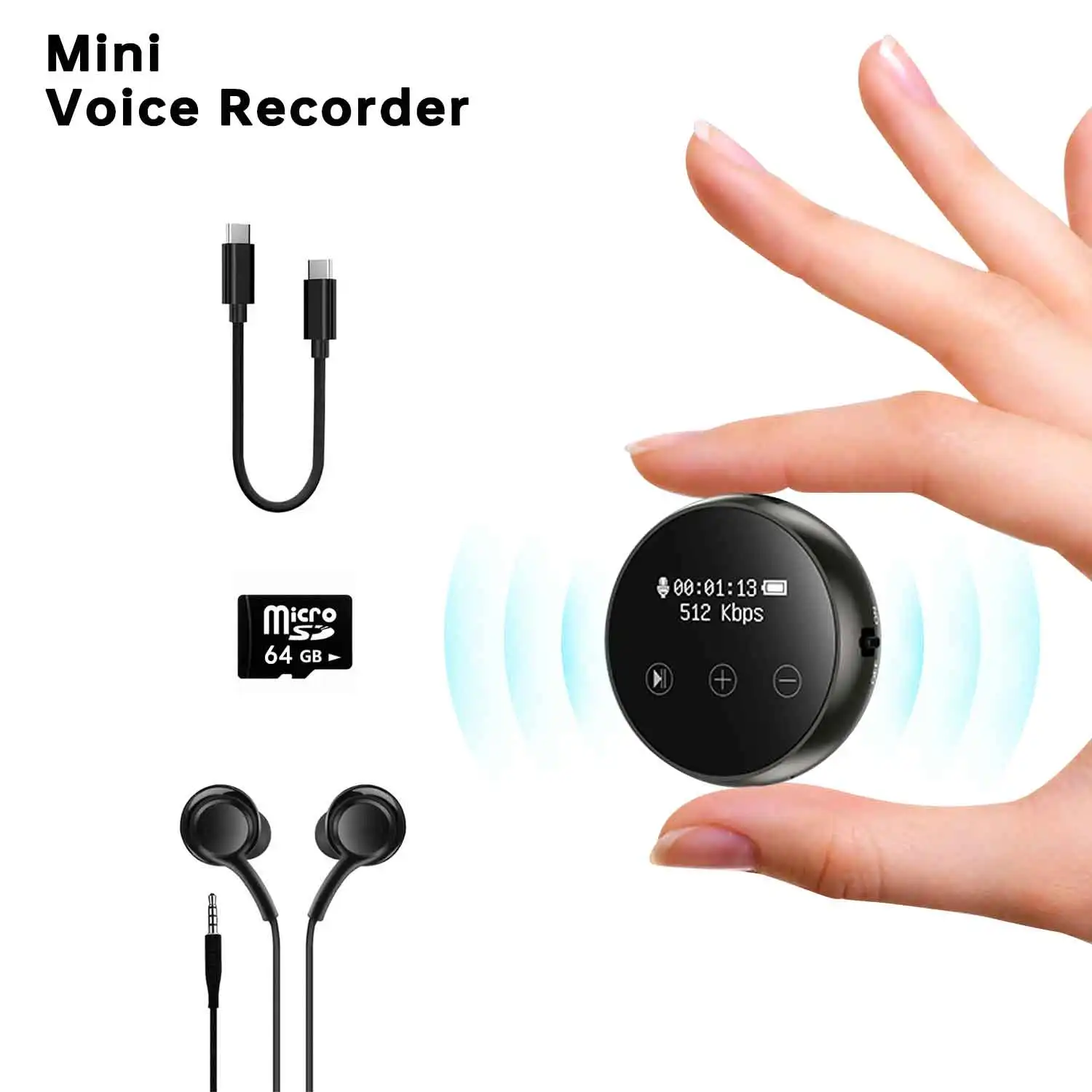 

Start Capturing Perfect Audio,64GB Mini Voice Recorder 1536Kbps 20Hours Extra-long battery life Noise Reduction Covert Recording