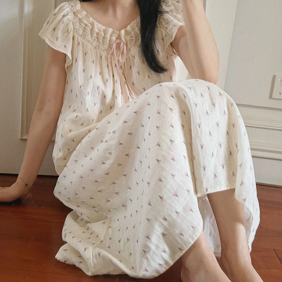 100-natural-cotton-products-double-layer-yarn-baby-cotton-floral-sleeves-sweet-french-princess-nightgown-fairy-skirt-summer