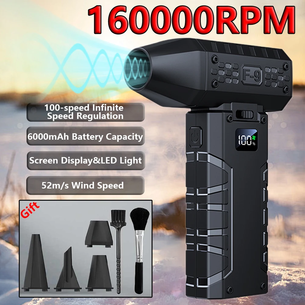 

New Violent Turbo Jet Fan with 4 Nozzles & Lighting 160000RPM Powerful Air Blower Type-C Charging Brushless Motor Duster Blowing