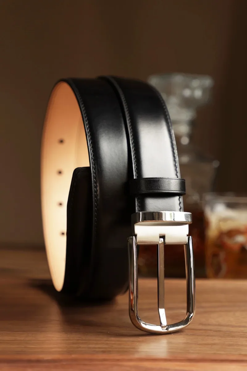 British JE Bridle Leather Handmade Belt for Men, Full Grain Leather Pin Buckle Waist Strap, Business Formal Suit Casual