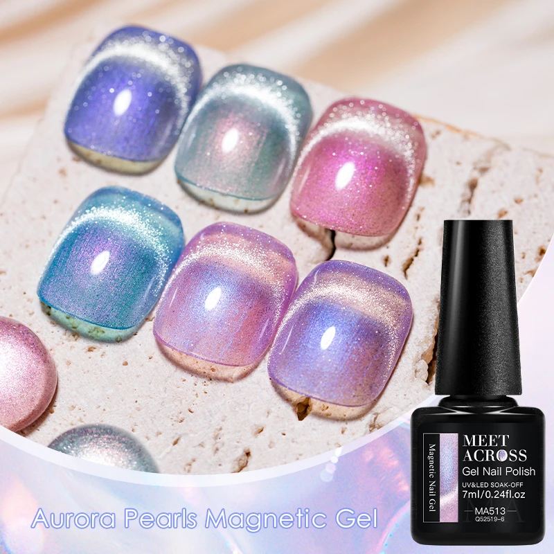 MEET ACROSS 7ml Auroras Effect Cat Magnetische Gel Nagellak Paars Auroras Sparkling Glitter Semi Permanente Nagellak