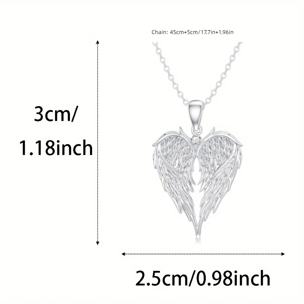 Elegant Angel Wing Heart Shaped Pendant Necklace, Exquisite Fashionable Elegant Versatile Banquet Party Daily Wear Jewelry Gift