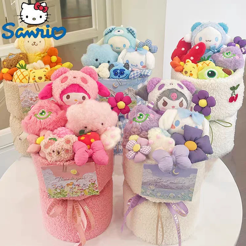 

Sanrio мультяшный плюшевый цветочный букет Мелодия куроми Коричный помпон мягкая плюшевая игрушка кавайное украшение для комнаты кукла подарок для девочки