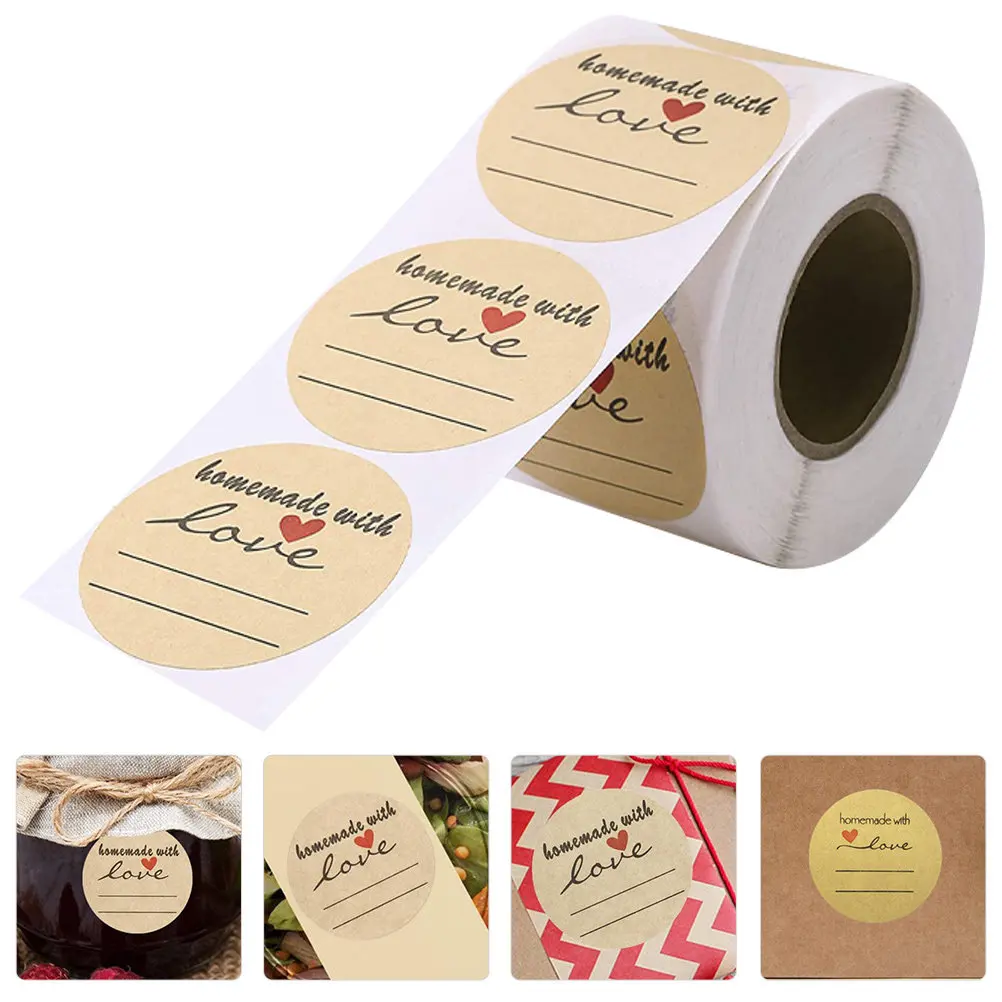 

Self-Adhesive Stickers 1 Roll Romantic Lovely Round Letter Pattern Party Baking Label Sticker for Gift Wrapping