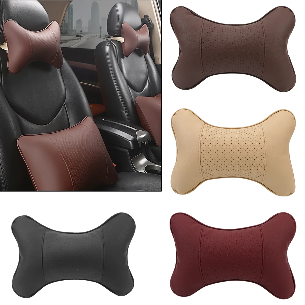 

1pcs Pu Leather Pack Headrest Filled Fiber For Head Pain Relief Car Neck Pillows Car Pillow Both Side Universal