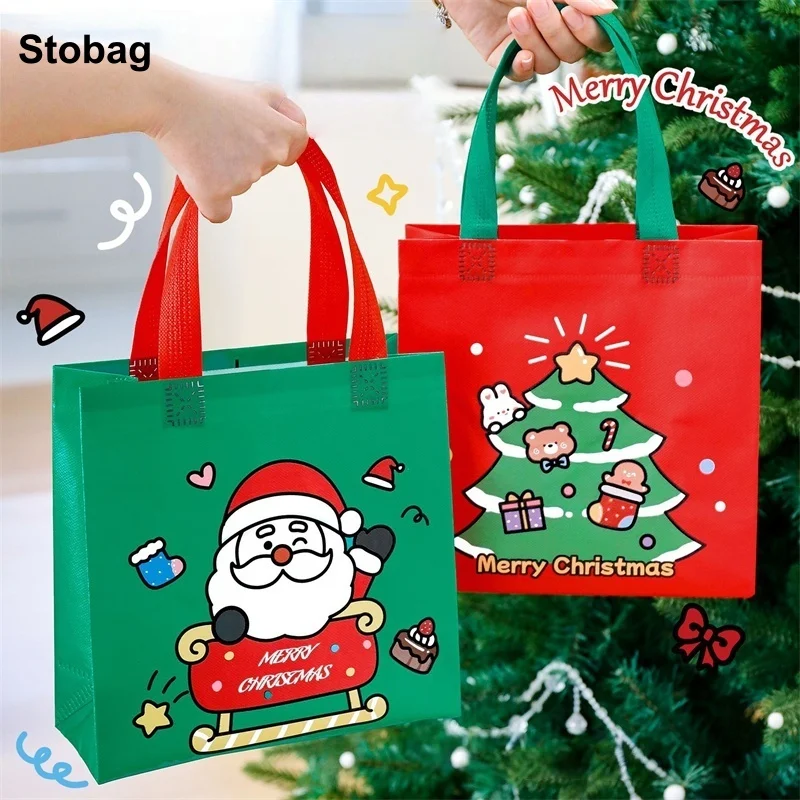 

StoBag 10/20pcs Merry Christmas Non-woven Tote Bag Gift Fabric Kids Packaging Handbag Waterproof Storage Reusable Pouch Party