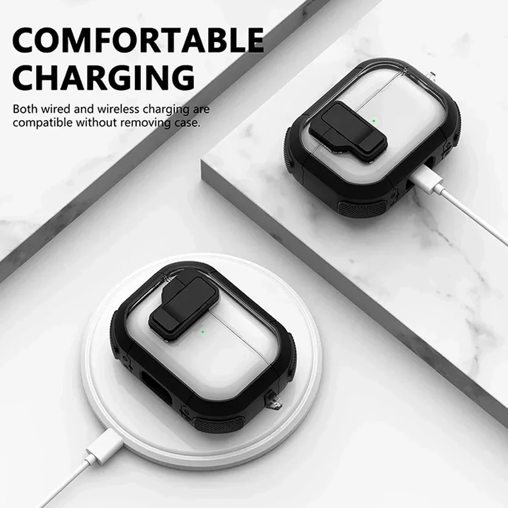 Funda con cerradura de seguridad para AirPods Pro 2 3, funda para AirPods 3 2 1 Pro Pro2, fundas de generaciรณn, funda para auriculares para AirPods