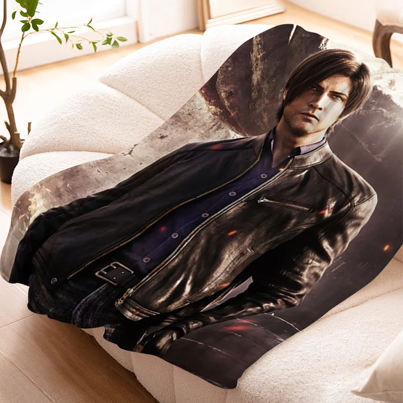 Fleece Blanket Sofa Winter Warm Leon Kennedy Knee Bed Camping Nap Anime Custom Fluffy Soft Blankets King Size Microfiber Bedding