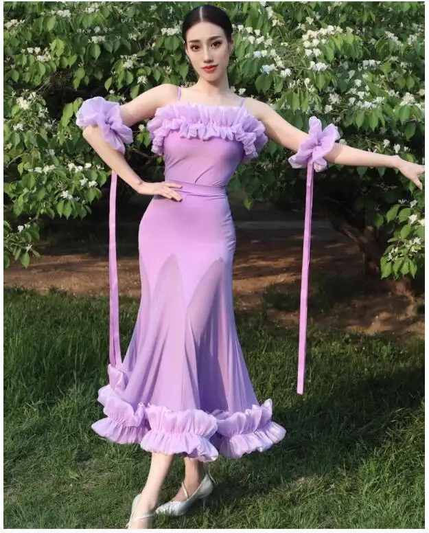 

High End Evening Dresses, Blue Ballroom Competition Costumes, Waltz Costumes, Standard Women's Performance Costumes