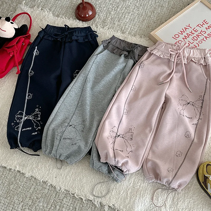 Girls Printed Pants for Spring and Autumn Casual Solid Sport Pants 2025 New Stylish Pants for Baby Girls