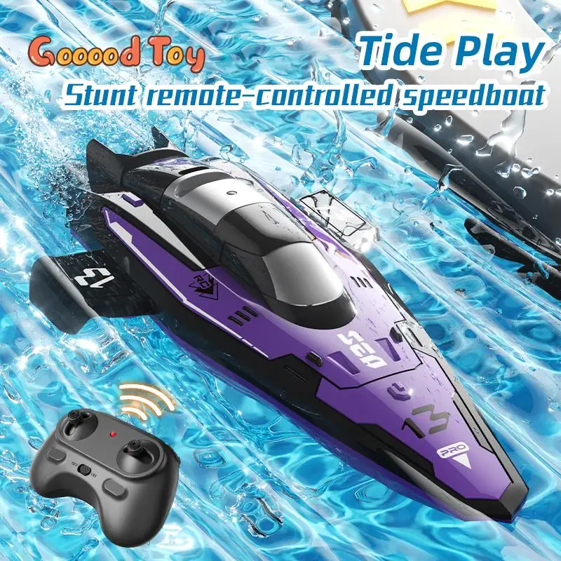 2.4G Mini Remote Control Boat Kids Toy Dual Motor High Speed Ship Waterproof RC Stunt Speedboat Children's Lake Pool Bathtub Toy