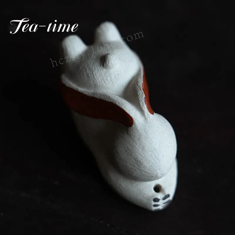 Yixing Purple Clay Tea Pet Handmade Cute Incense Rabbit Tea Toy Statue Teaware Tea Tray Accessories Tea Ceremony Art Ornaments