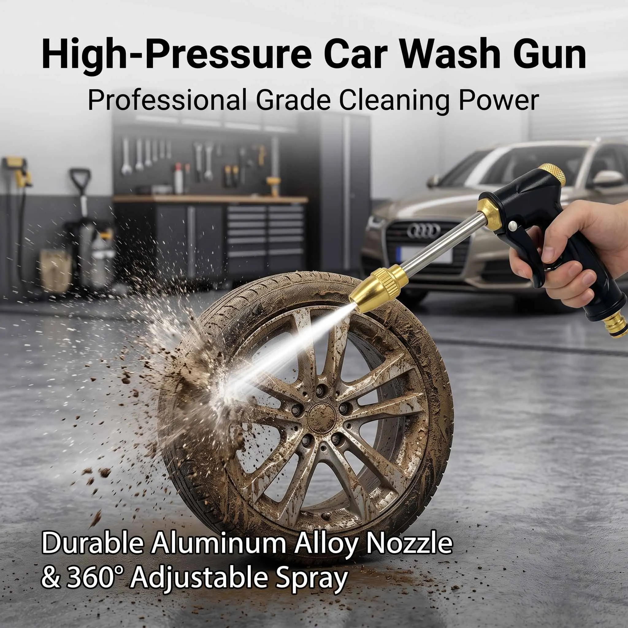 High Pressure Car Wash Gun 360° Adjustable Aluminum Alloy Nozzle Professional Car Home Patio Cleaning Water Spray Gun