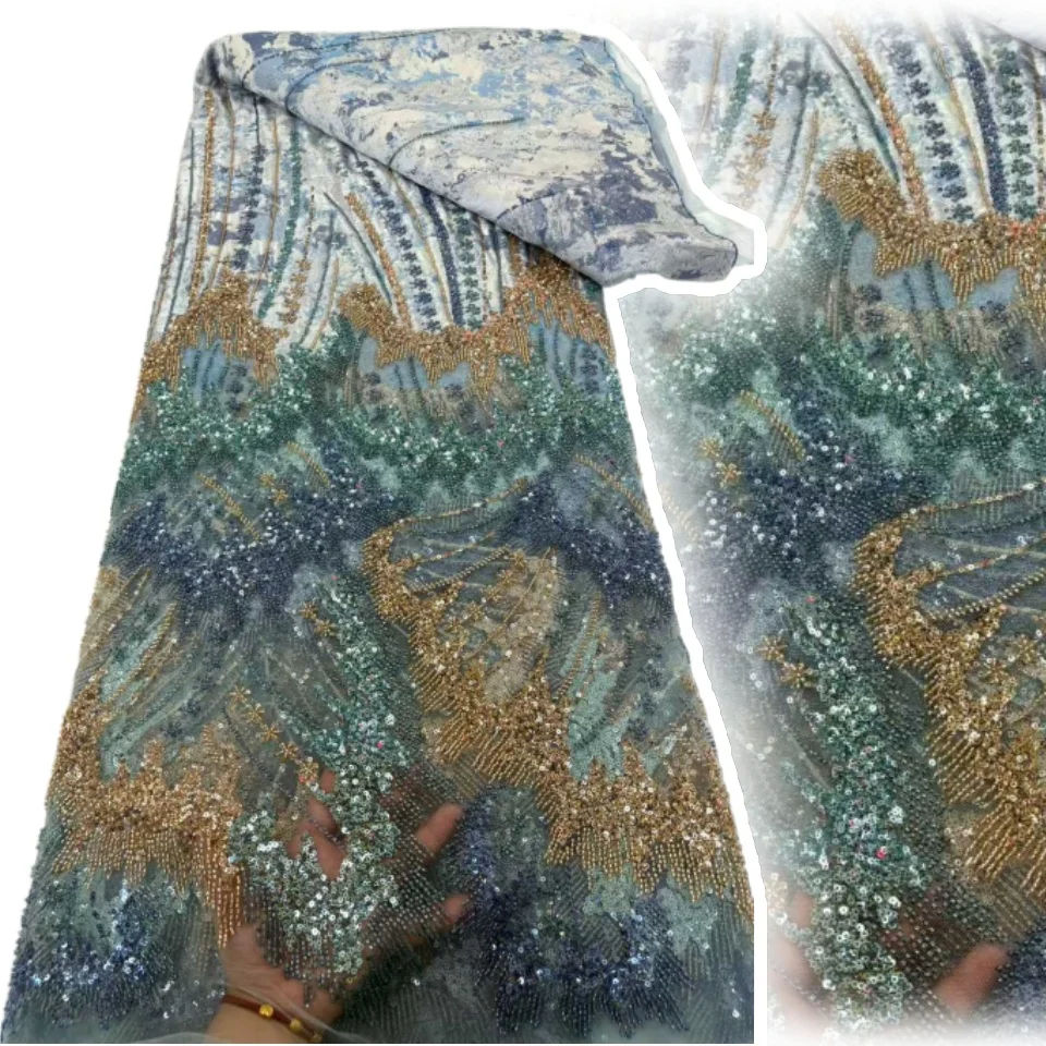 

Роскошная изысканная тяжелая кружевная ткань с бисером, тюль, французское кружево с бисером, нигерийская вышивка блестками для свадебной вечеринки, женская TP1568