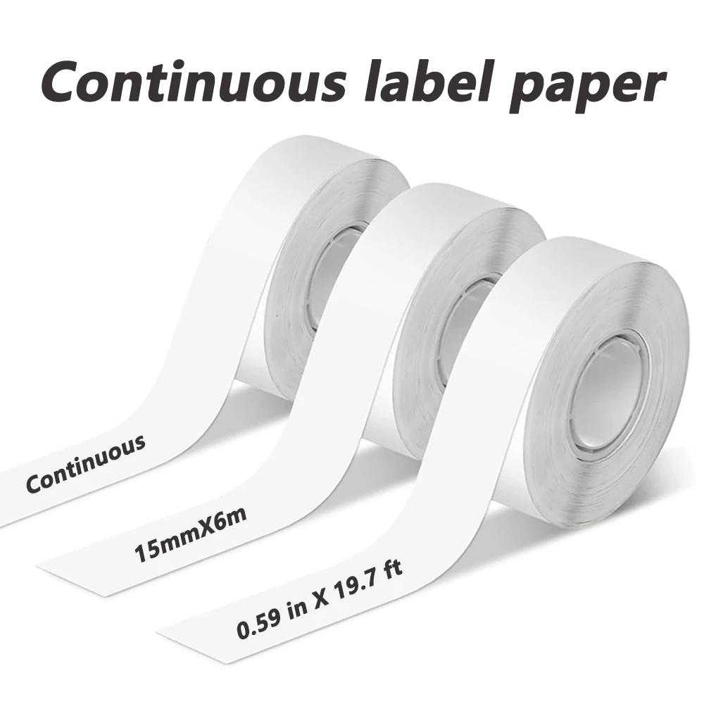 1~10 Rolls 15mmX6m Continuous Label Paper Compatible Phomemo Q31 Q32 Q30S Q30 D35 D10 Label Maker Tape, Black On White
