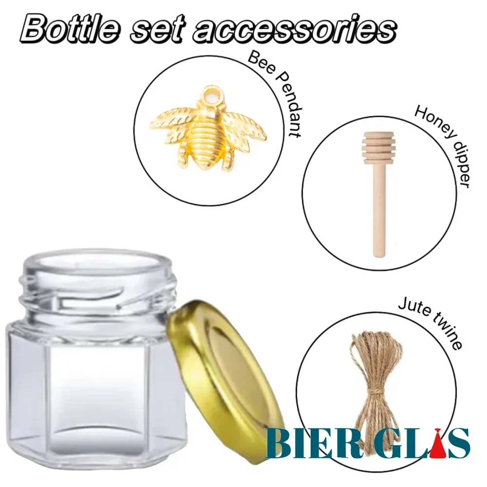 1.5oz Mini Honey Jars Party Favors in Bulk Sealed Glass with Dipper Gold Lid Cute Bee Pendants Jute Gift for Wedding Baby Shower