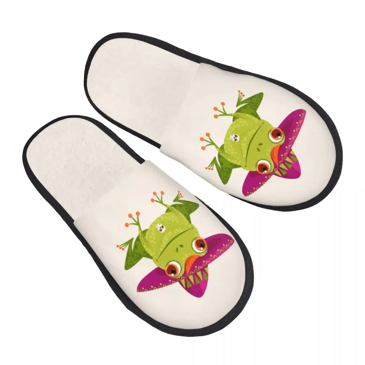 Plush Indoor Slippers Frog In Sombrero Mexican Style Warm Soft Shoes Home Footwear Autumn Winter