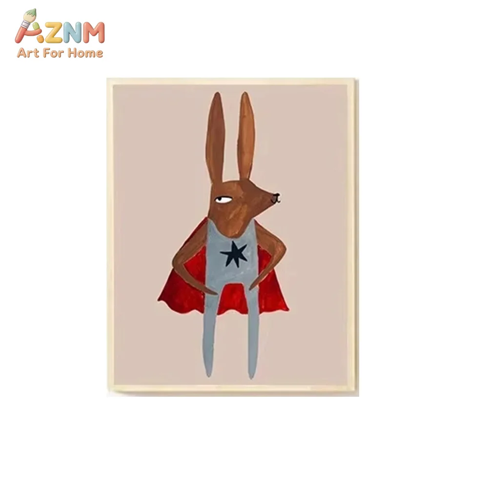 AZNM Cartoon Animal Canvas Wall Art Rabbit Cat Apple Do Good Be Good Quote Print Boho Kids Nursery Decor Unframed