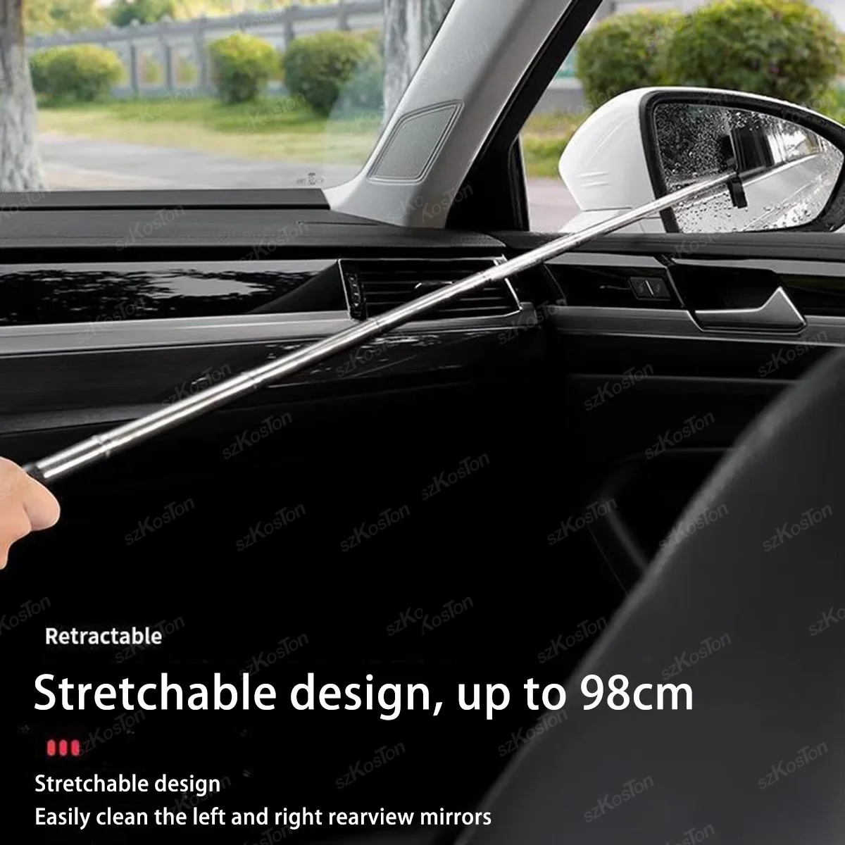 سيارة مرآة الرؤية الخلفية ممسحة تنظيف أداة السيارات الزجاج ضباب نظافة مكشطة اكسسوارات السيارات مقبض تلسكوبي نافذة تنظيف فرشاة #2