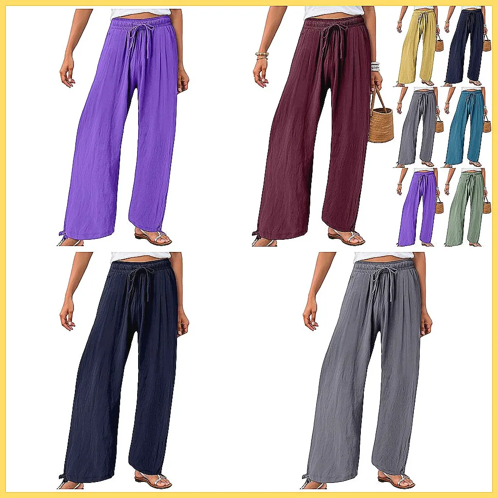 

Women's Linen Trousers for Summer: Lightweight, Loose Fit, Retro Baggy Pants with Drawstring