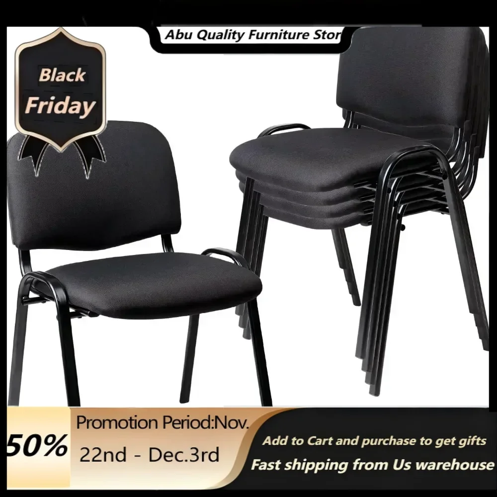 Chairs  (5 Pack)Fabric Black Reception Chairs Metal with Thickened Seat Back Cushion for Waiting Conference Room Guest Chairs