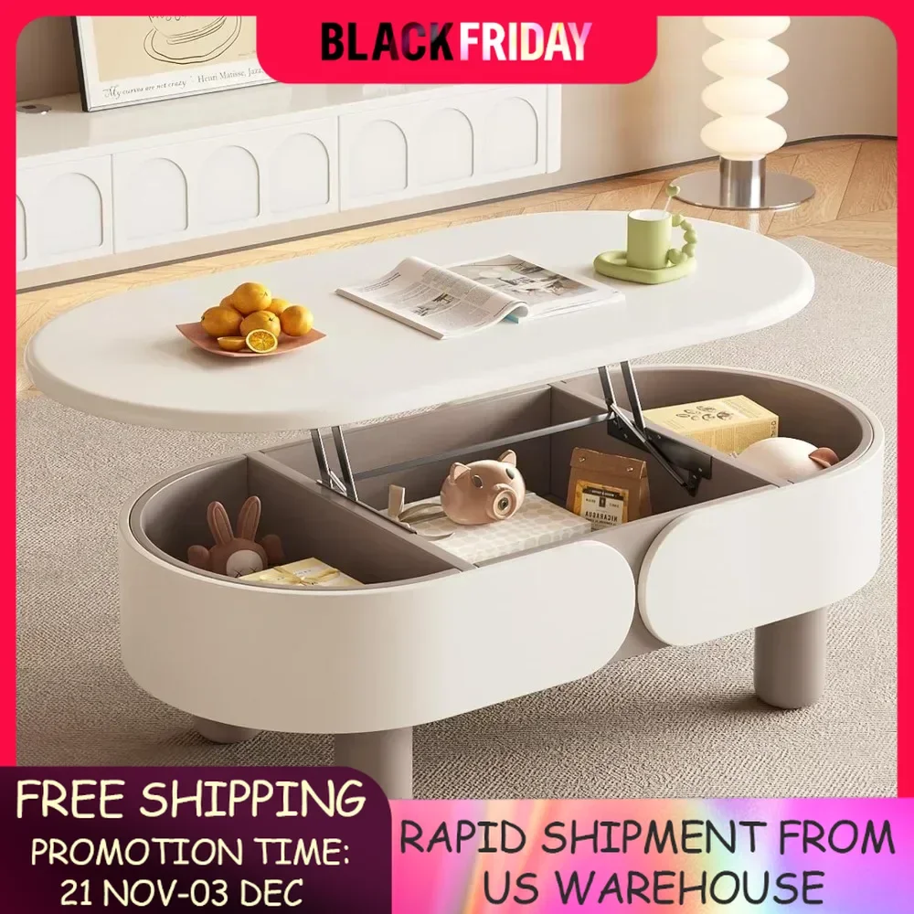 Coffee table, adjustable countertop, with storage space, suitable for living room, bedroom, balcony edge circular, coffee table