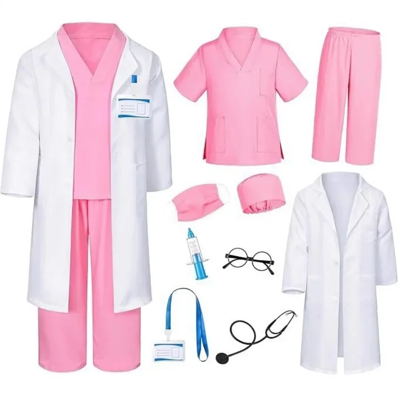 Kids White Coat Doctor Nurse Costume Pretend Play Set for Kindergarten Fun