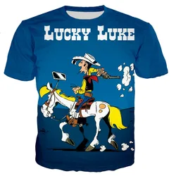 2024 Lucky Luke T-shirt Cartoon Anime 3D Printed Street Wear Fashion Super Large T-shirt Harajuku Men's Short Sleeve