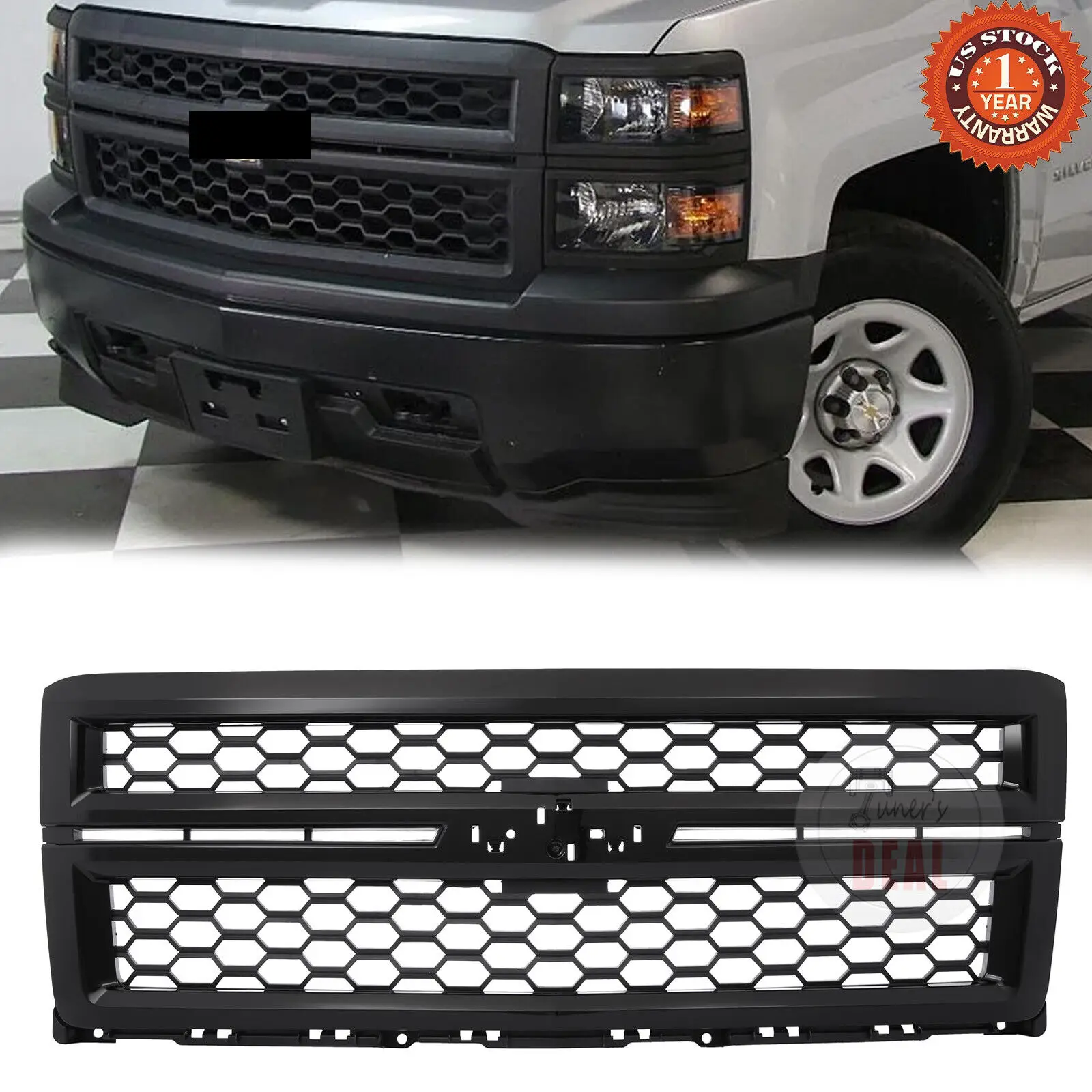 Front Upper Honeycomb Grille Black For 2014-2015 Chevrolet Silverado 1500