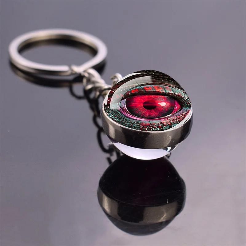 Luminous Evil Eye Keychain Multicolor Eyes Double Sided Cabochon Glass Ball Keyring Steampunk Jewelry for Men Women Gift