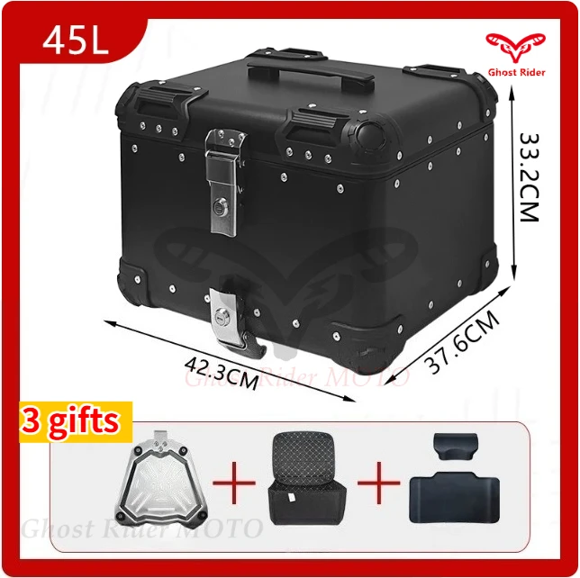 45L retro rounded aluminum alloy tailbox plastic steel tailbox motorcycle trunk scooter tailbox white motorcycle tail box