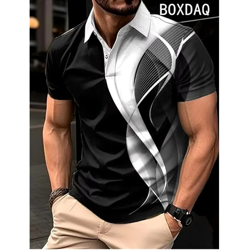 Men's Short Sleeve Lapel With Button Polo Shirt 3D Fashion Stripe Gradient Print Polo Plus Size 6XL Men Summer Casual Polo Shirt - Image 6