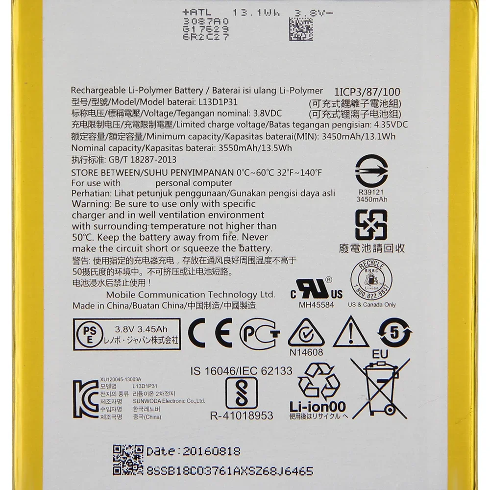 NEW Replacement Battery L13D1P31 For Lenovo S5000-F/S5000-H/tab2 A7-20/30/10F Battery 3450mAh