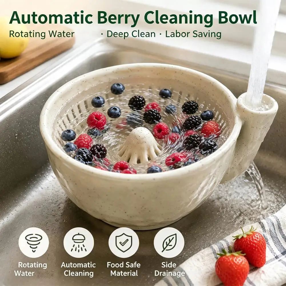 Berry Washing Bowl Ceramic Spinning Colander Strainer Drain Basket Fruit Vegetable Washer Rinser Salad Spinner Kitchen Gadget