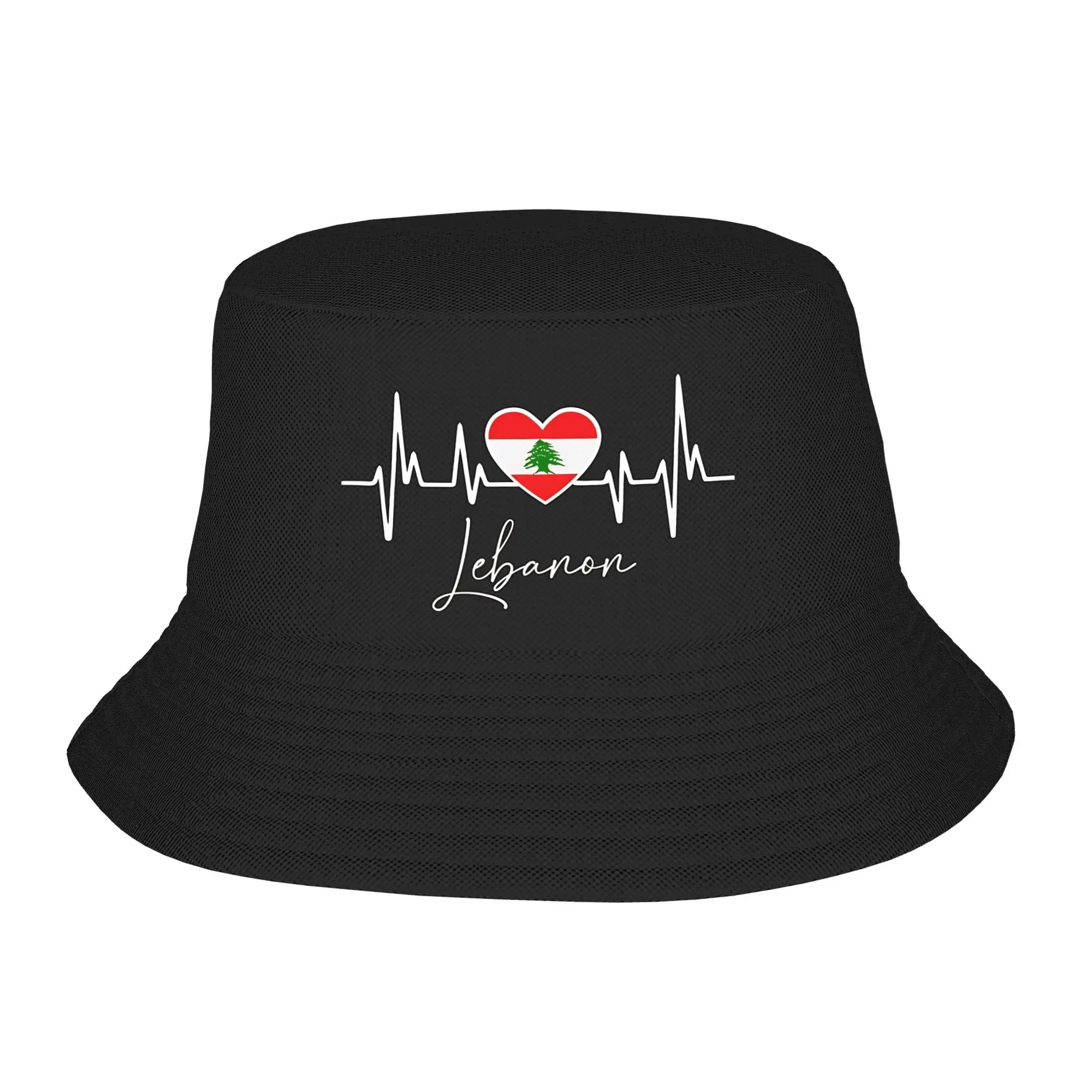 Men Women My Heart Beats For Lebanon Bucket Hat  Portable Fisherman Hats Spring Funny Fishing Caps Hip Hop Pattern Sunscreen Hat