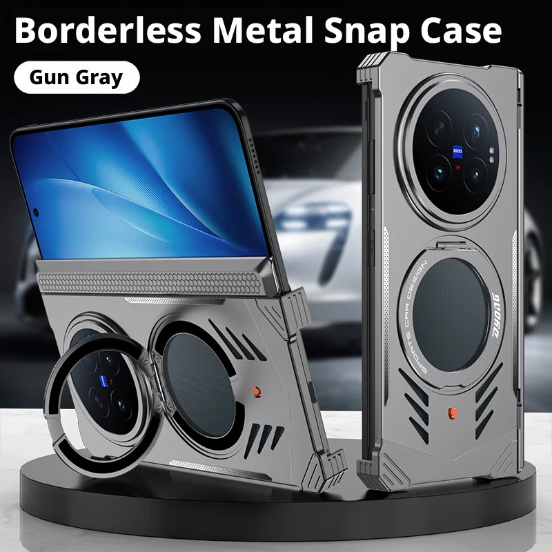 Borderless Aluminum Metal Snap Magnetic Rotating Stand Case For Vivo X Fold6 Fold5/X Fold 6 5 Supercar Design Bumper Frame Cover