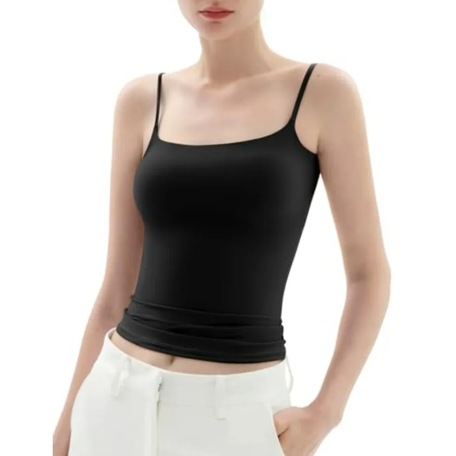 

PUMIEY Women's Square Neck Tank Top Adjustable Spaghetti Straps Sleeveless Basic Tops Sharp Collection