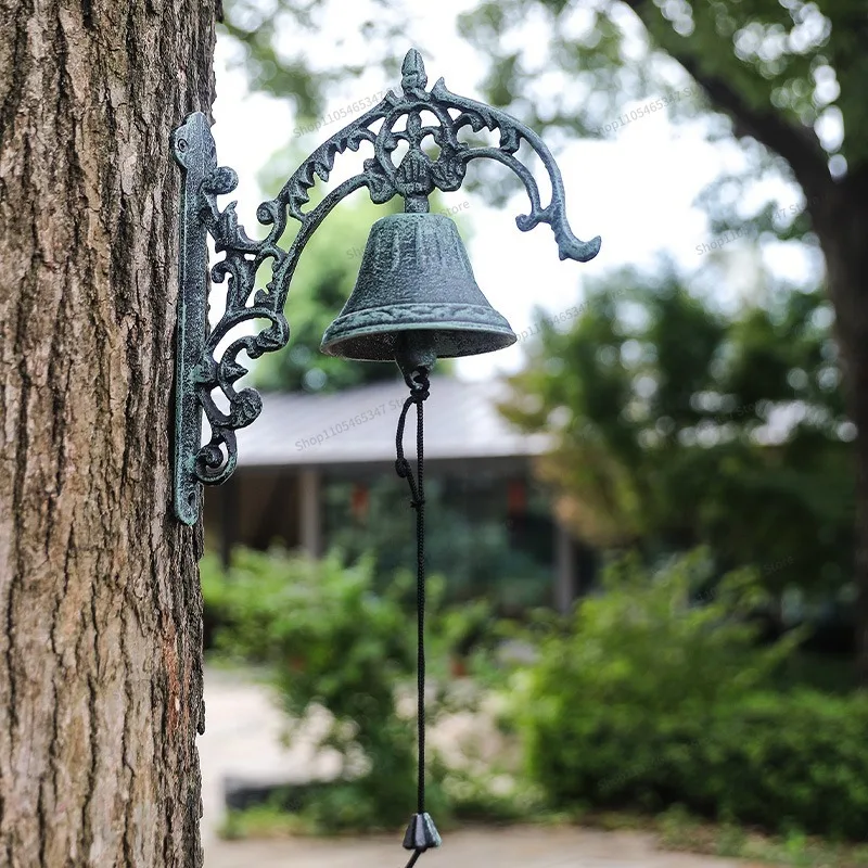 For Patina Retro Pattern Bell, Wrought Iron Doorbell, Home Decoration, Wall Decoration, Hand Crank